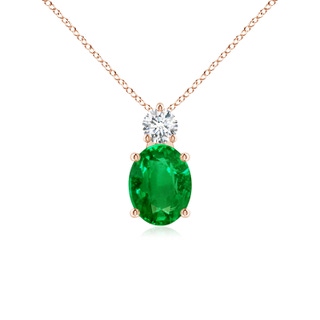 9x7mm AAAA Oval Emerald Solitaire Pendant with Diamond in Rose Gold