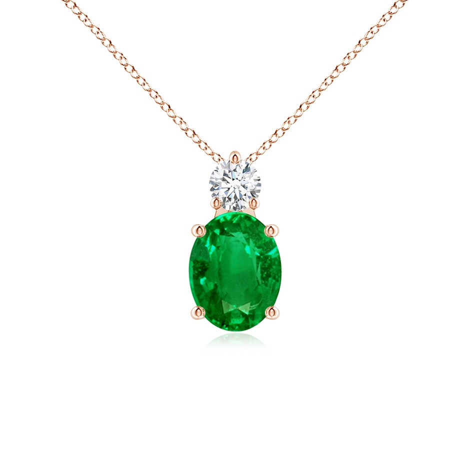 9x7mm AAAA Oval Emerald Solitaire Pendant with Diamond in Rose Gold 