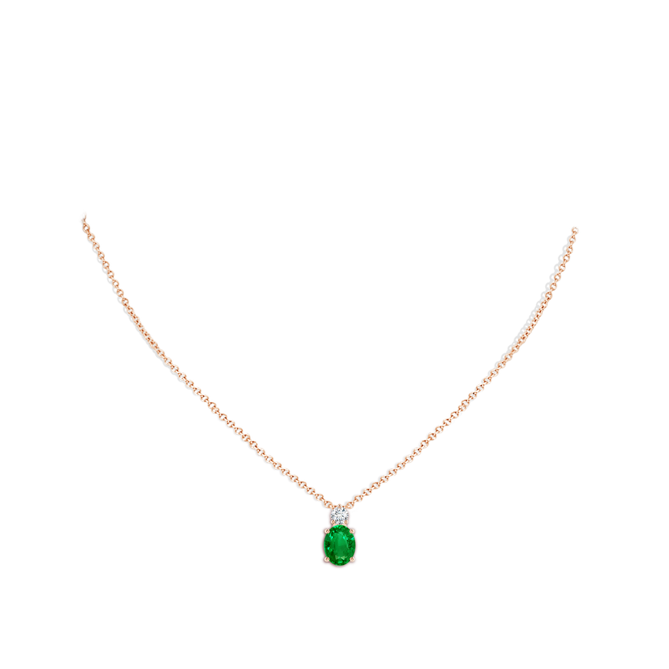 9x7mm AAAA Oval Emerald Solitaire Pendant with Diamond in Rose Gold pen