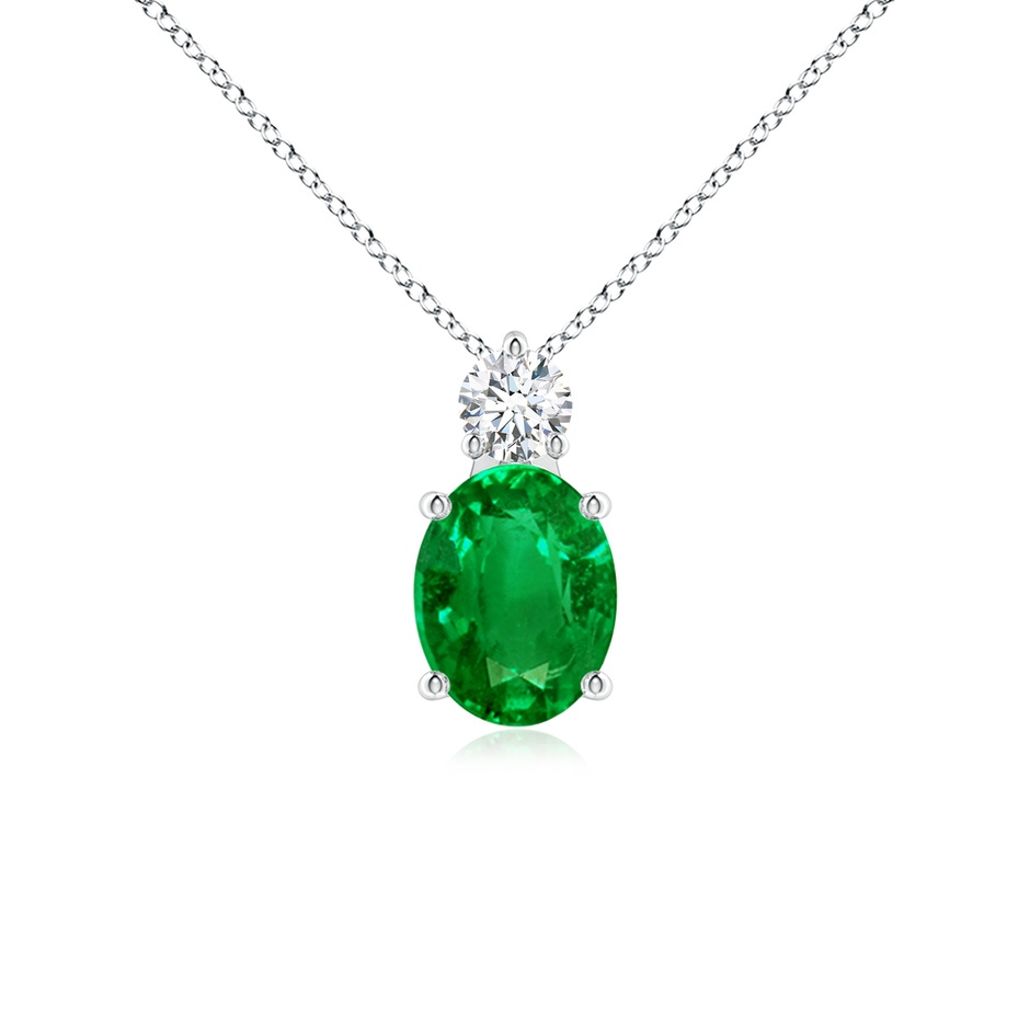 9x7mm AAAA Oval Emerald Solitaire Pendant with Diamond in S999 Silver 