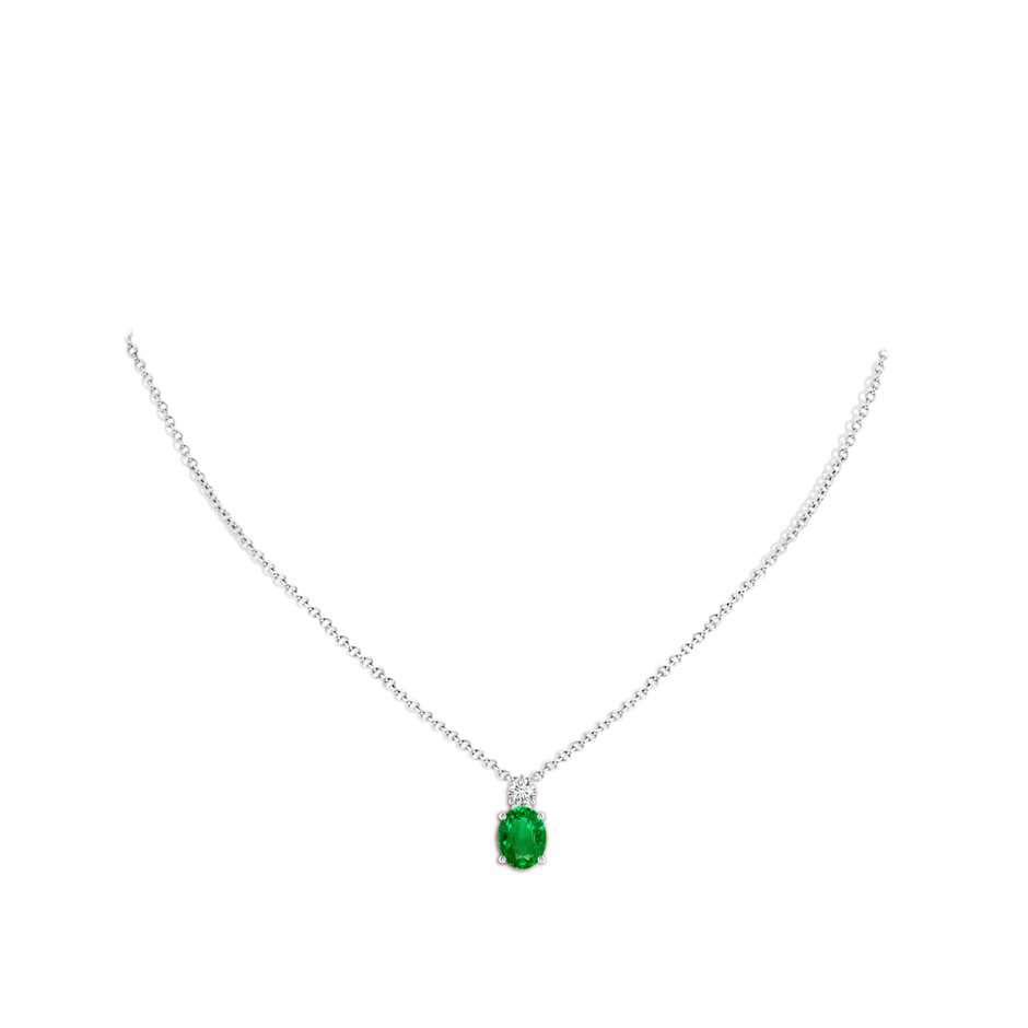 9x7mm AAAA Oval Emerald Solitaire Pendant with Diamond in S999 Silver pen