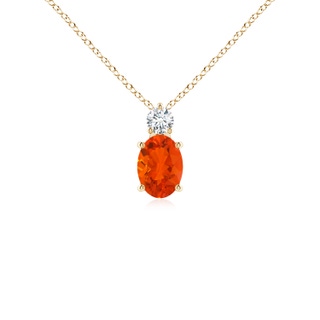 7x5mm AAA Oval Fire Opal Solitaire Pendant with Diamond in 9K Yellow Gold