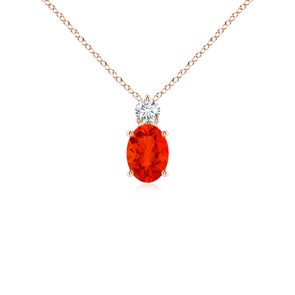 7x5mm AAAA Oval Fire Opal Solitaire Pendant with Diamond in Rose Gold