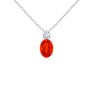 7x5mm AAAA Oval Fire Opal Solitaire Pendant with Diamond in White Gold