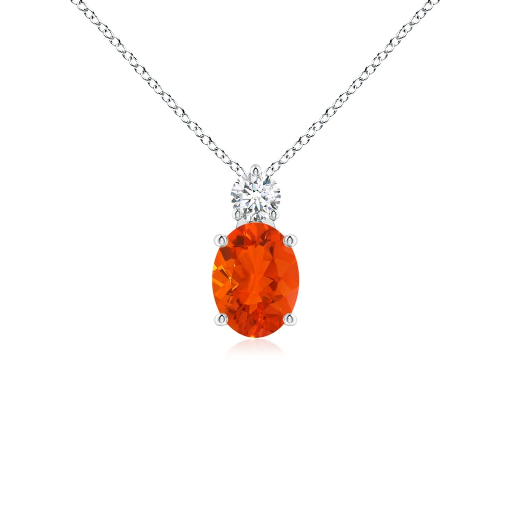 8x6mm AAA Oval Fire Opal Solitaire Pendant with Diamond in White Gold