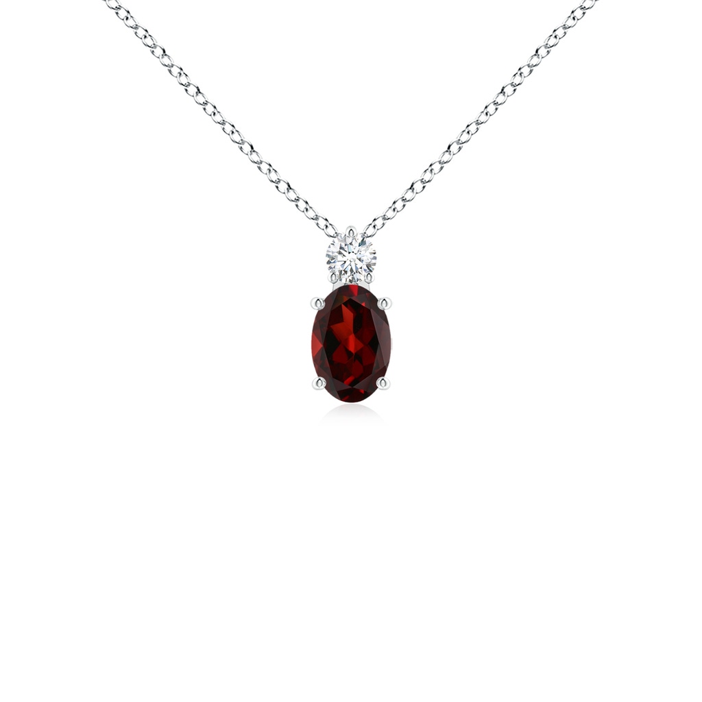 6x4mm AAA Oval Garnet Solitaire Pendant with Diamond in White Gold