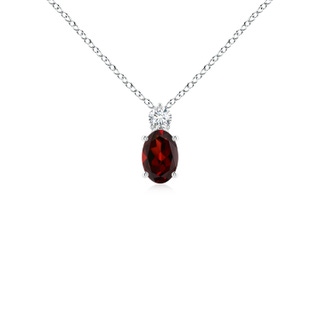 6x4mm AAA Oval Garnet Solitaire Pendant with Diamond in White Gold