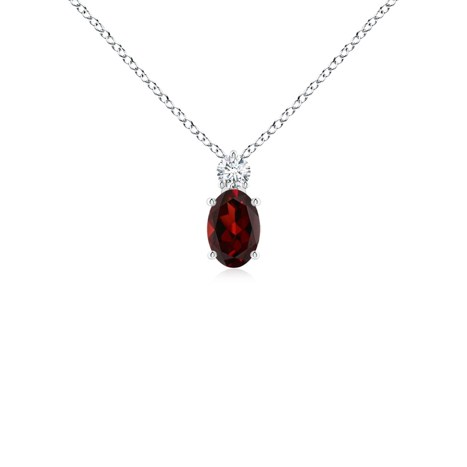 6x4mm AAA Oval Garnet Solitaire Pendant with Diamond in White Gold 