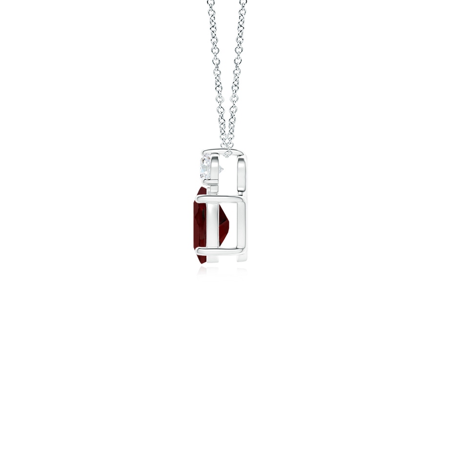 6x4mm AAA Oval Garnet Solitaire Pendant with Diamond in White Gold side-1