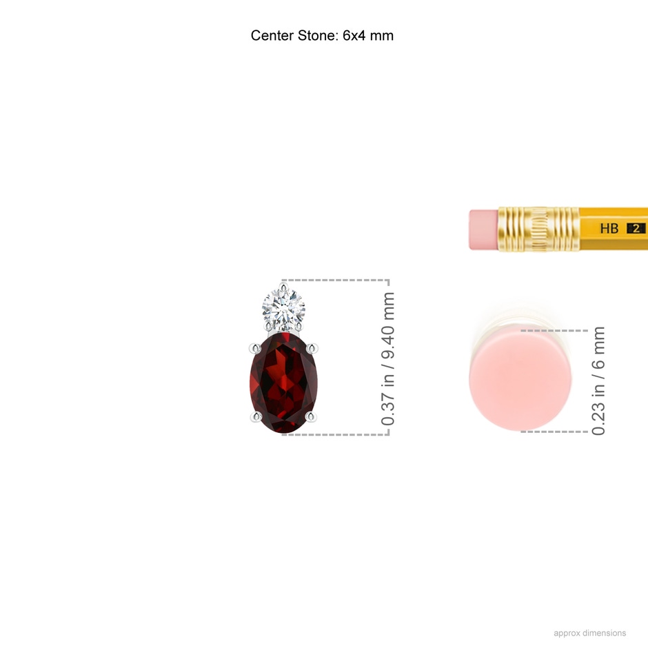 6x4mm AAA Oval Garnet Solitaire Pendant with Diamond in White Gold ruler