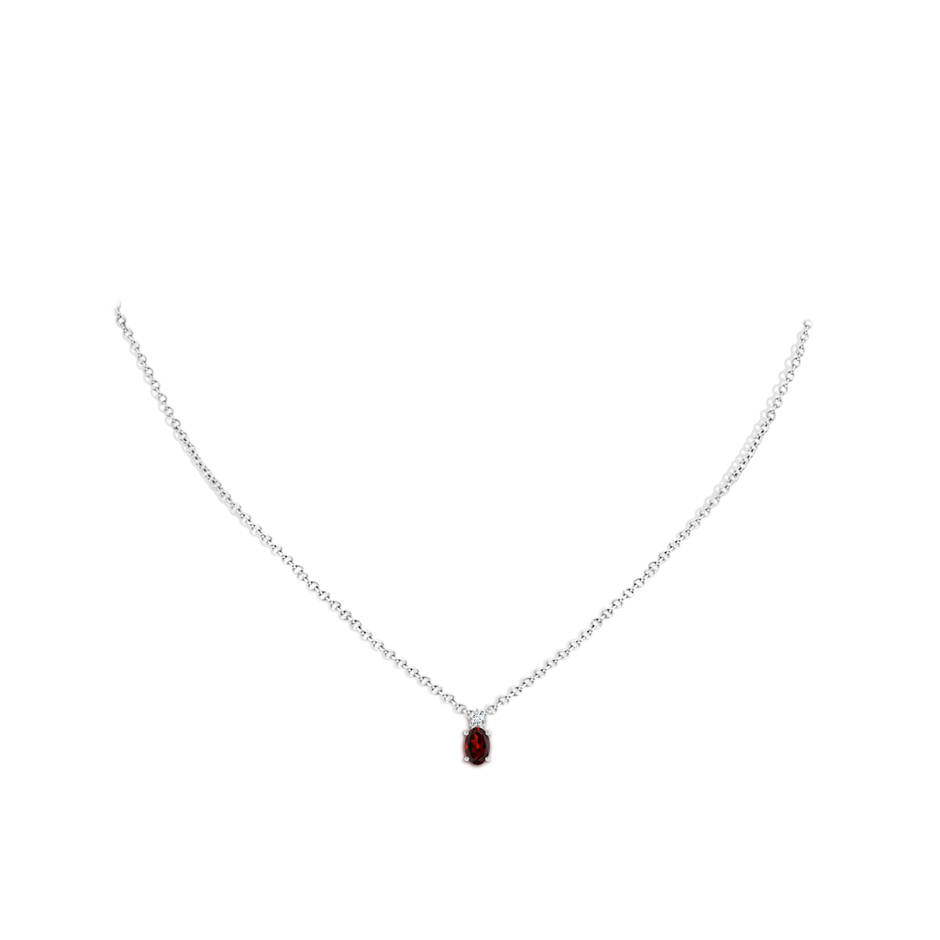 6x4mm AAA Oval Garnet Solitaire Pendant with Diamond in White Gold body-neck