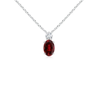 6x4mm AAAA Oval Garnet Solitaire Pendant with Diamond in 9K White Gold