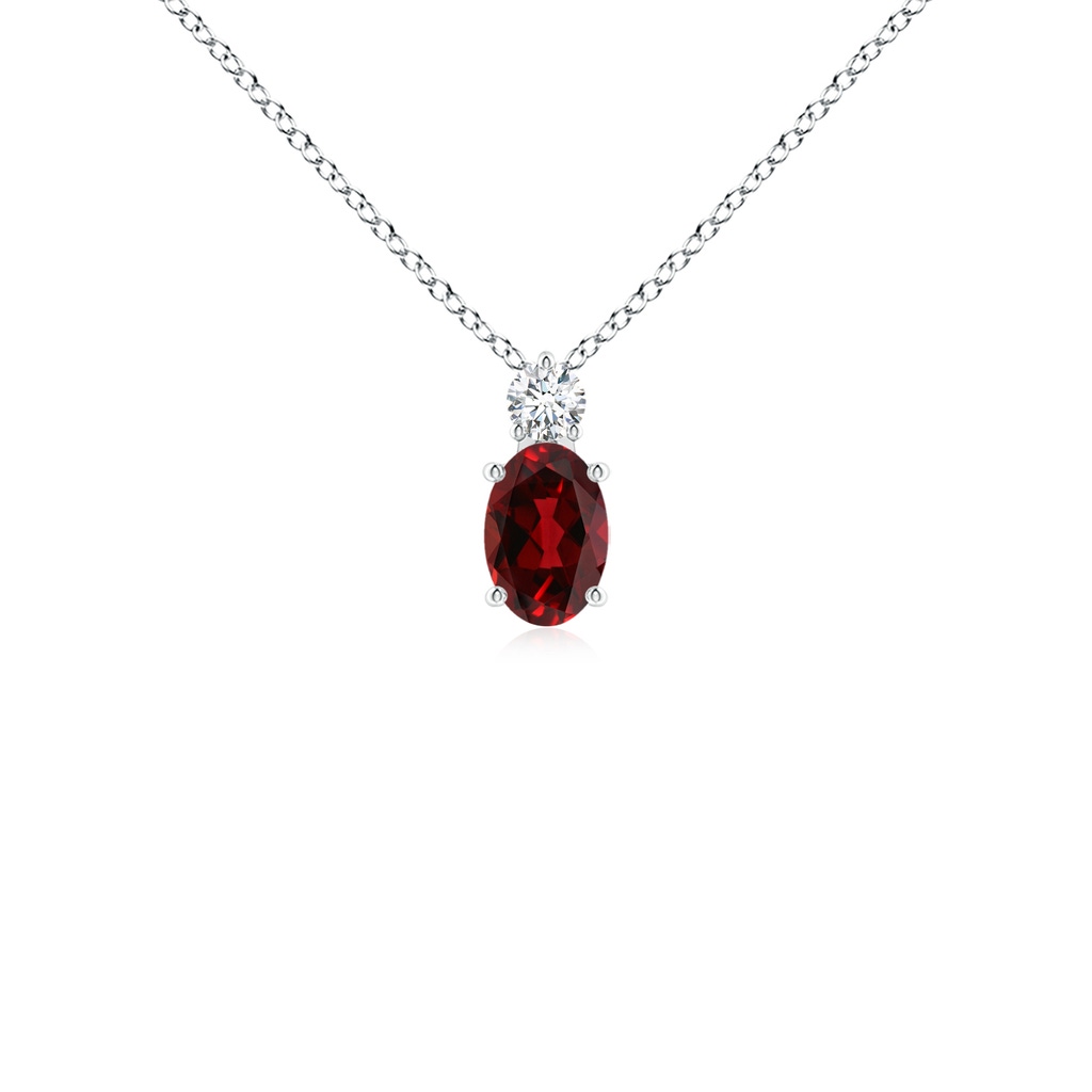 6x4mm AAAA Oval Garnet Solitaire Pendant with Diamond in P950 Platinum