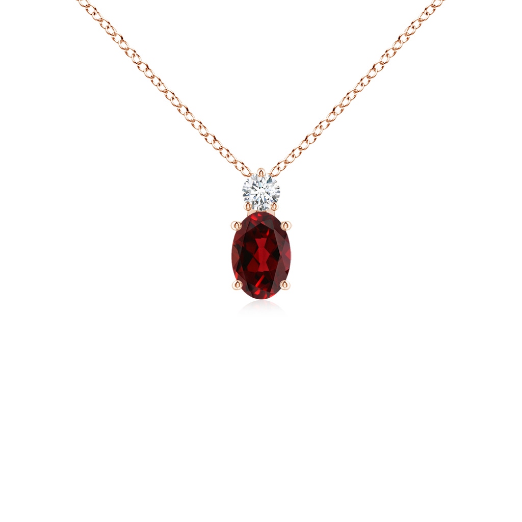 6x4mm AAAA Oval Garnet Solitaire Pendant with Diamond in Rose Gold