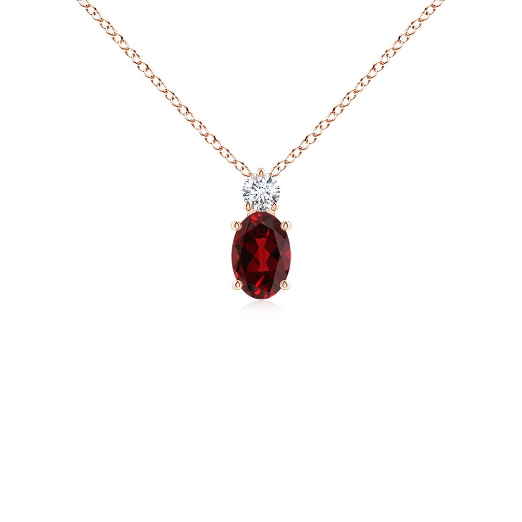 6x4mm AAAA Oval Garnet Solitaire Pendant with Diamond in Rose Gold