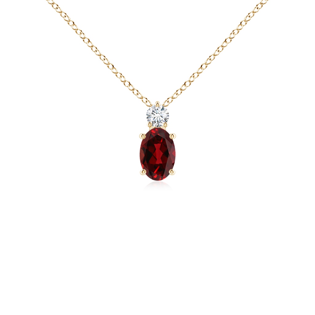 6x4mm AAAA Oval Garnet Solitaire Pendant with Diamond in Yellow Gold
