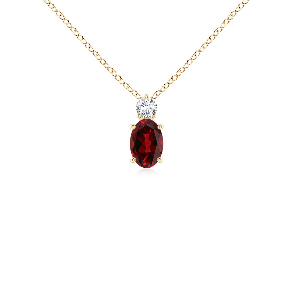 6x4mm AAAA Oval Garnet Solitaire Pendant with Diamond in Yellow Gold