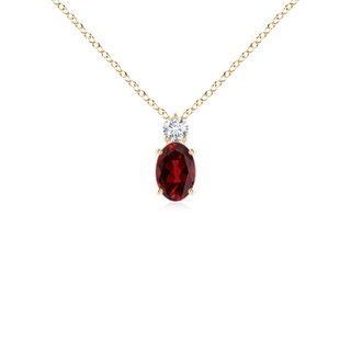 6x4mm AAAA Oval Garnet Solitaire Pendant with Diamond in Yellow Gold