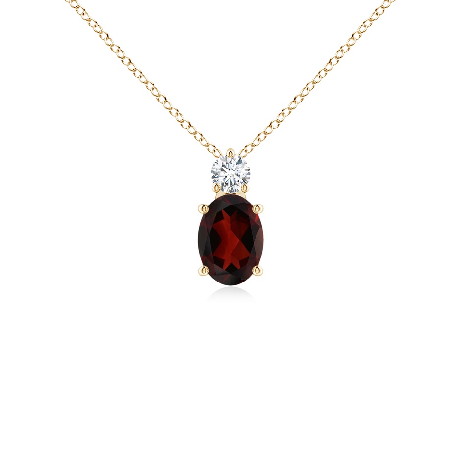 7x5mm AA Oval Garnet Solitaire Pendant with Diamond in Yellow Gold 