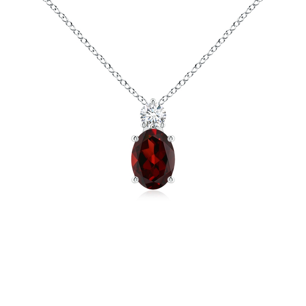 7x5mm AAA Oval Garnet Solitaire Pendant with Diamond in White Gold