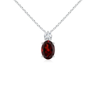 7x5mm AAA Oval Garnet Solitaire Pendant with Diamond in White Gold