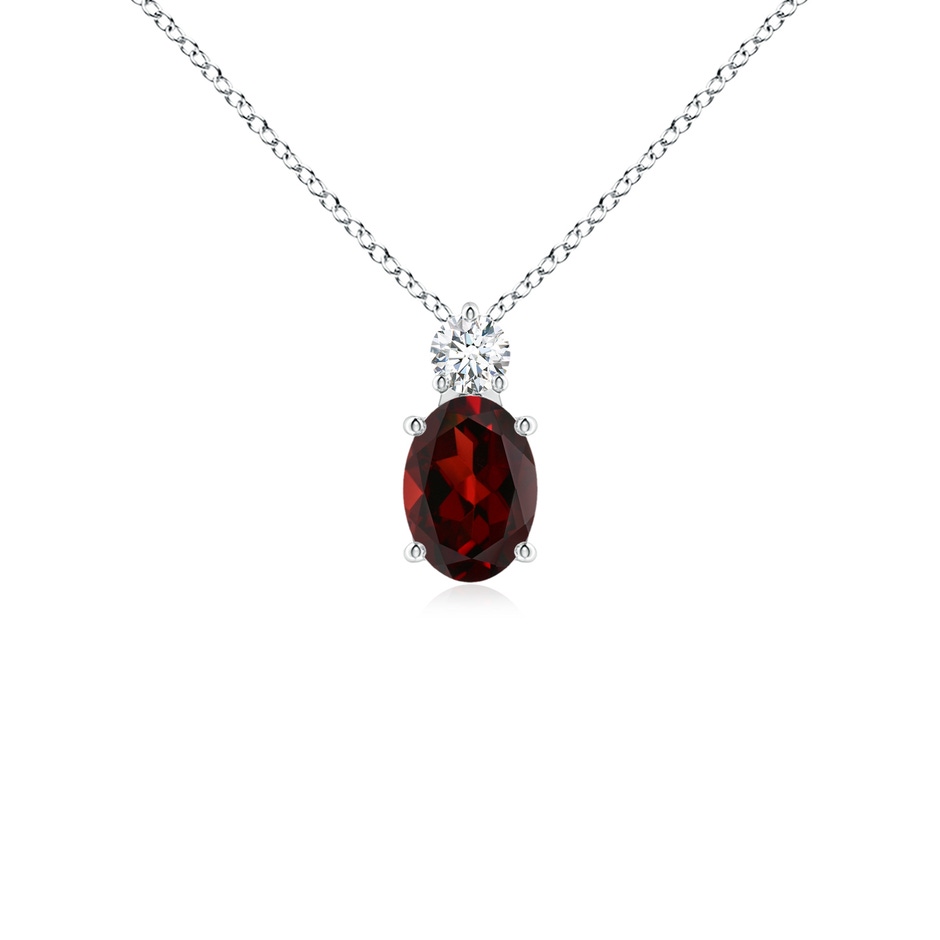 7x5mm AAA Oval Garnet Solitaire Pendant with Diamond in White Gold 