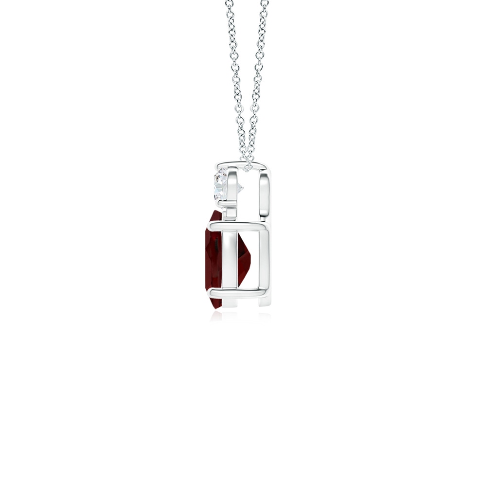 7x5mm AAA Oval Garnet Solitaire Pendant with Diamond in White Gold - side_1