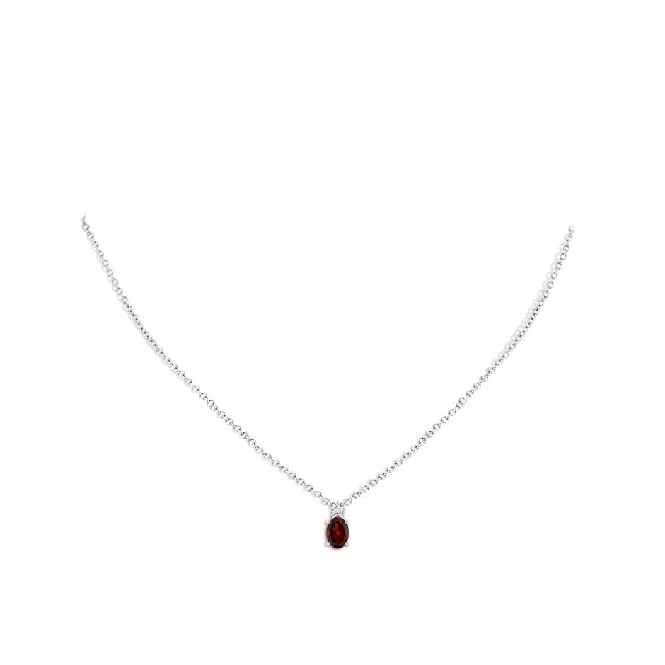 7x5mm AAA Oval Garnet Solitaire Pendant with Diamond in White Gold body-neck