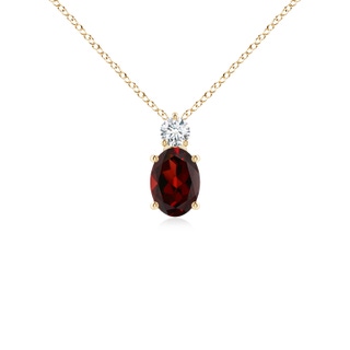 7x5mm AAA Oval Garnet Solitaire Pendant with Diamond in Yellow Gold