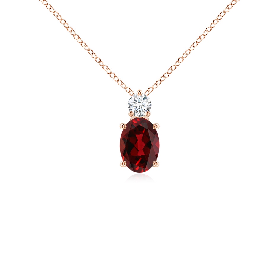7x5mm AAAA Oval Garnet Solitaire Pendant with Diamond in Rose Gold 