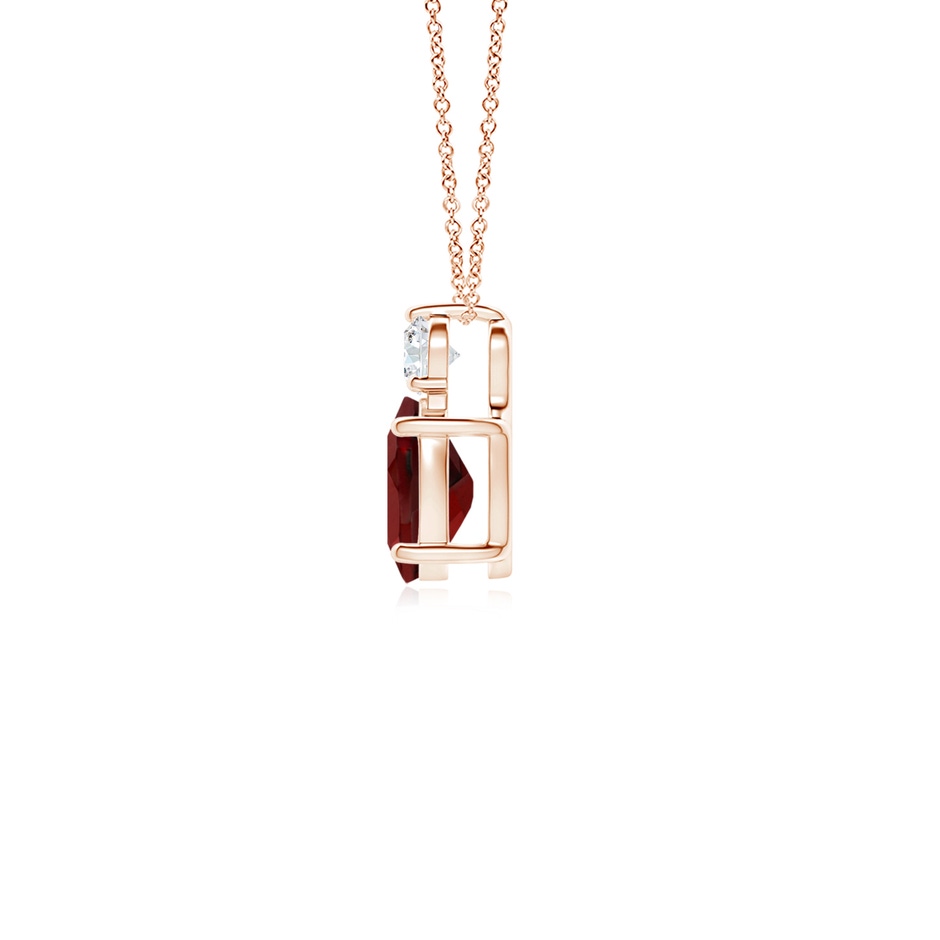 7x5mm AAAA Oval Garnet Solitaire Pendant with Diamond in Rose Gold side-1