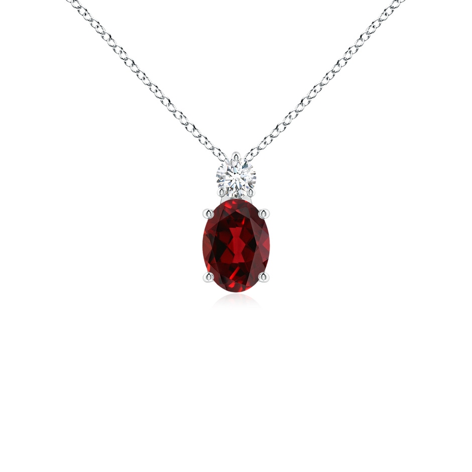 7x5mm AAAA Oval Garnet Solitaire Pendant with Diamond in White Gold 