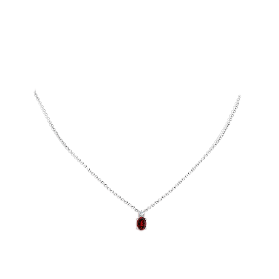 7x5mm AAAA Oval Garnet Solitaire Pendant with Diamond in White Gold body-neck