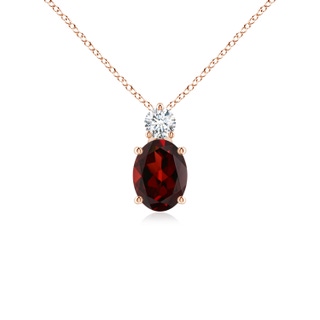 8x6mm AAA Oval Garnet Solitaire Pendant with Diamond in Rose Gold