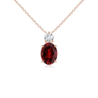 8x6mm AAAA Oval Garnet Solitaire Pendant with Diamond in Rose Gold