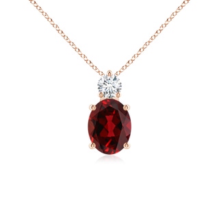 9x7mm AAAA Oval Garnet Solitaire Pendant with Diamond in Rose Gold