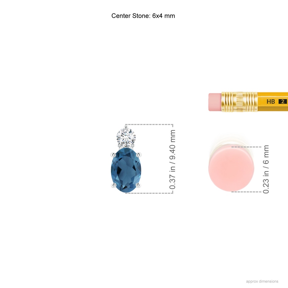 6x4mm A Oval London Blue Topaz Solitaire Pendant with Diamond in P950 Platinum ruler
