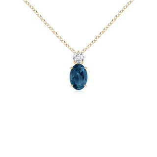 6x4mm AA Oval London Blue Topaz Solitaire Pendant with Diamond in 9K Yellow Gold