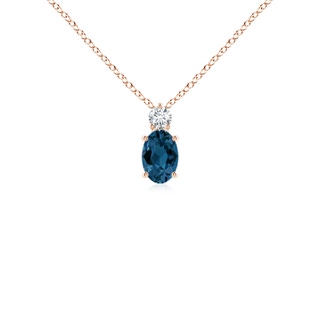 6x4mm AAA Oval London Blue Topaz Solitaire Pendant with Diamond in Rose Gold