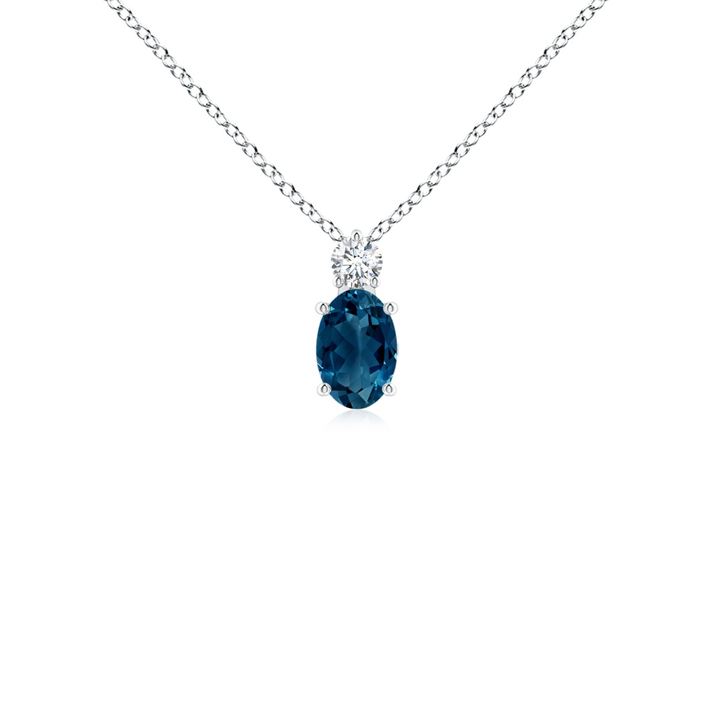 6x4mm AAAA Oval London Blue Topaz Solitaire Pendant with Diamond in P950 Platinum