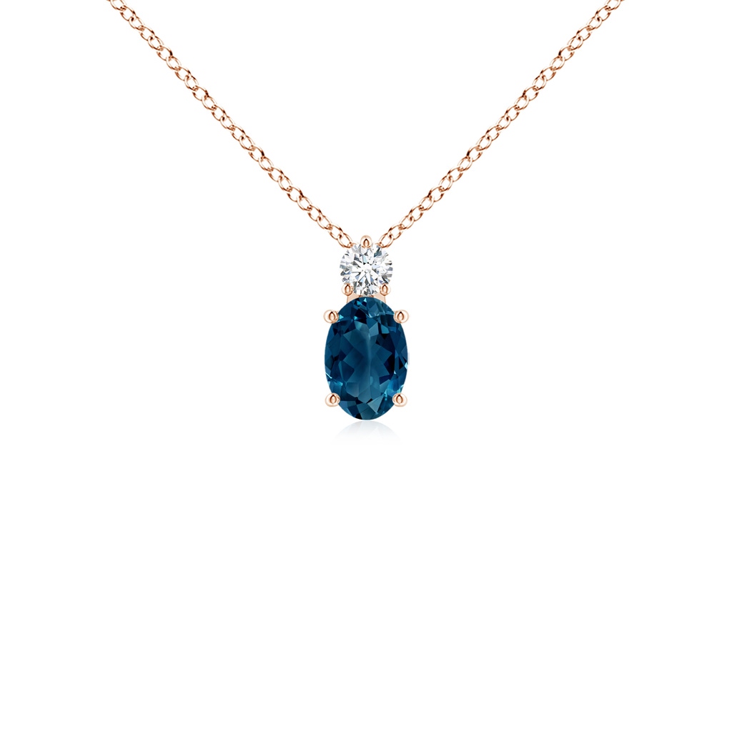 6x4mm AAAA Oval London Blue Topaz Solitaire Pendant with Diamond in Rose Gold