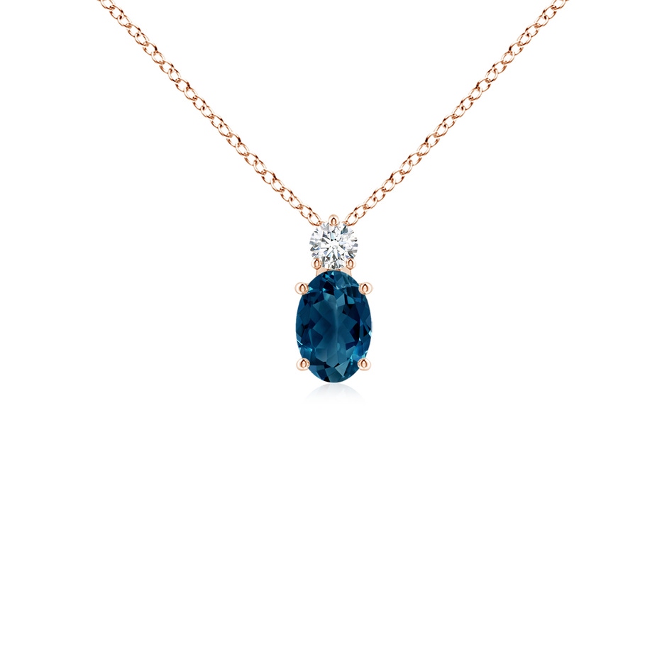 6x4mm AAAA Oval London Blue Topaz Solitaire Pendant with Diamond in Rose Gold 