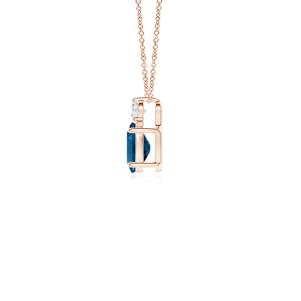 6x4mm AAAA Oval London Blue Topaz Solitaire Pendant with Diamond in Rose Gold - side_1