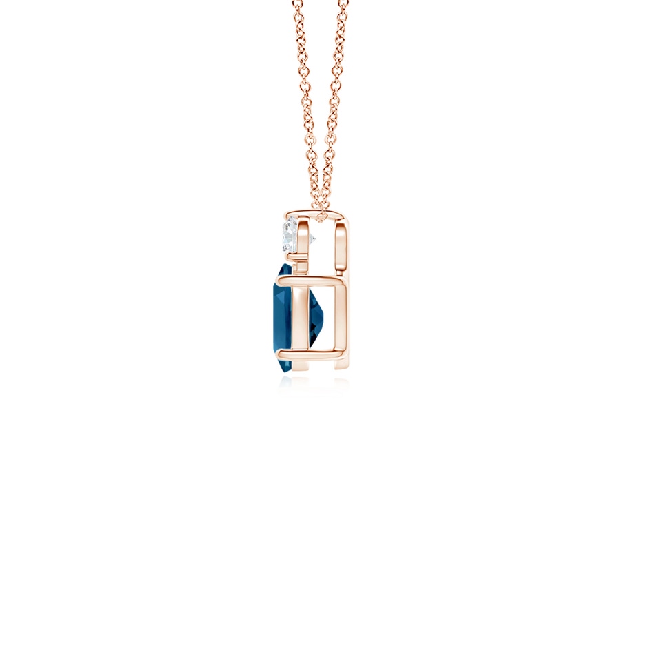 6x4mm AAAA Oval London Blue Topaz Solitaire Pendant with Diamond in Rose Gold side-1