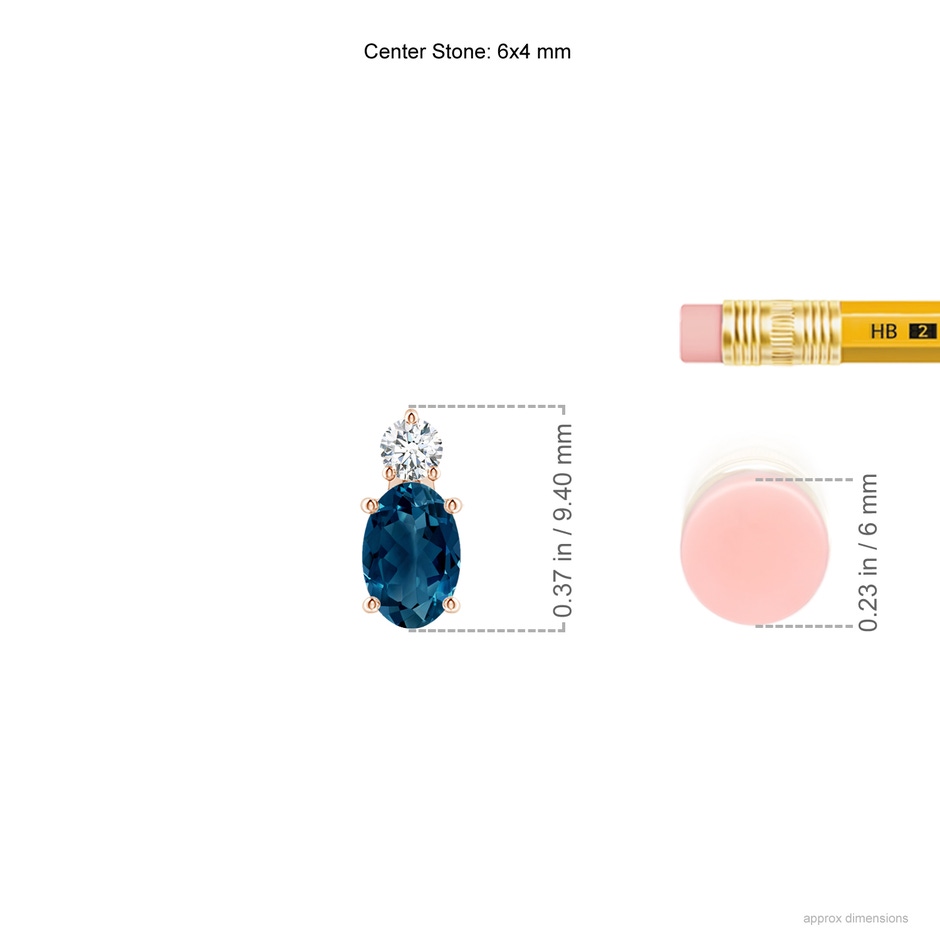 6x4mm AAAA Oval London Blue Topaz Solitaire Pendant with Diamond in Rose Gold ruler