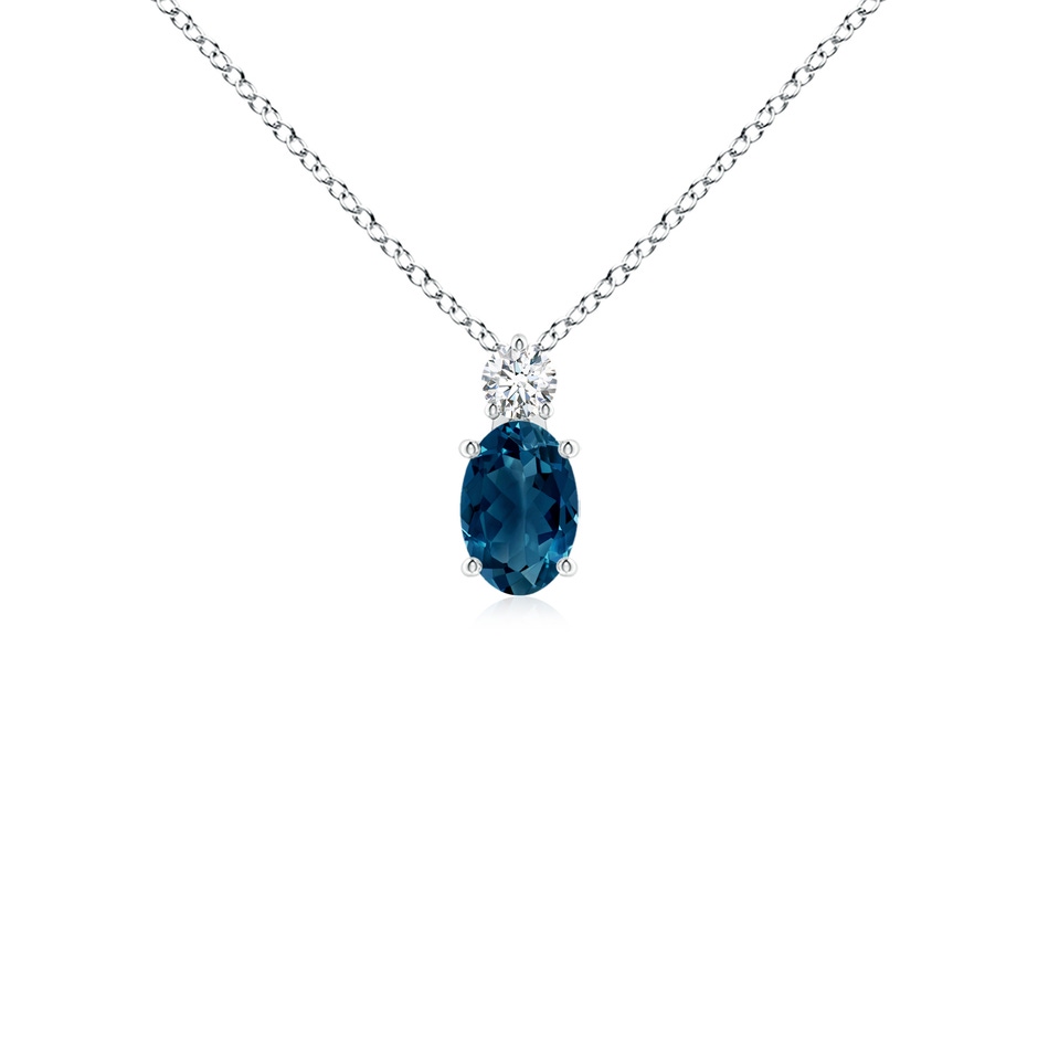 6x4mm AAAA Oval London Blue Topaz Solitaire Pendant with Diamond in White Gold 
