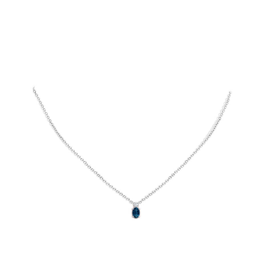 6x4mm AAAA Oval London Blue Topaz Solitaire Pendant with Diamond in White Gold body-neck