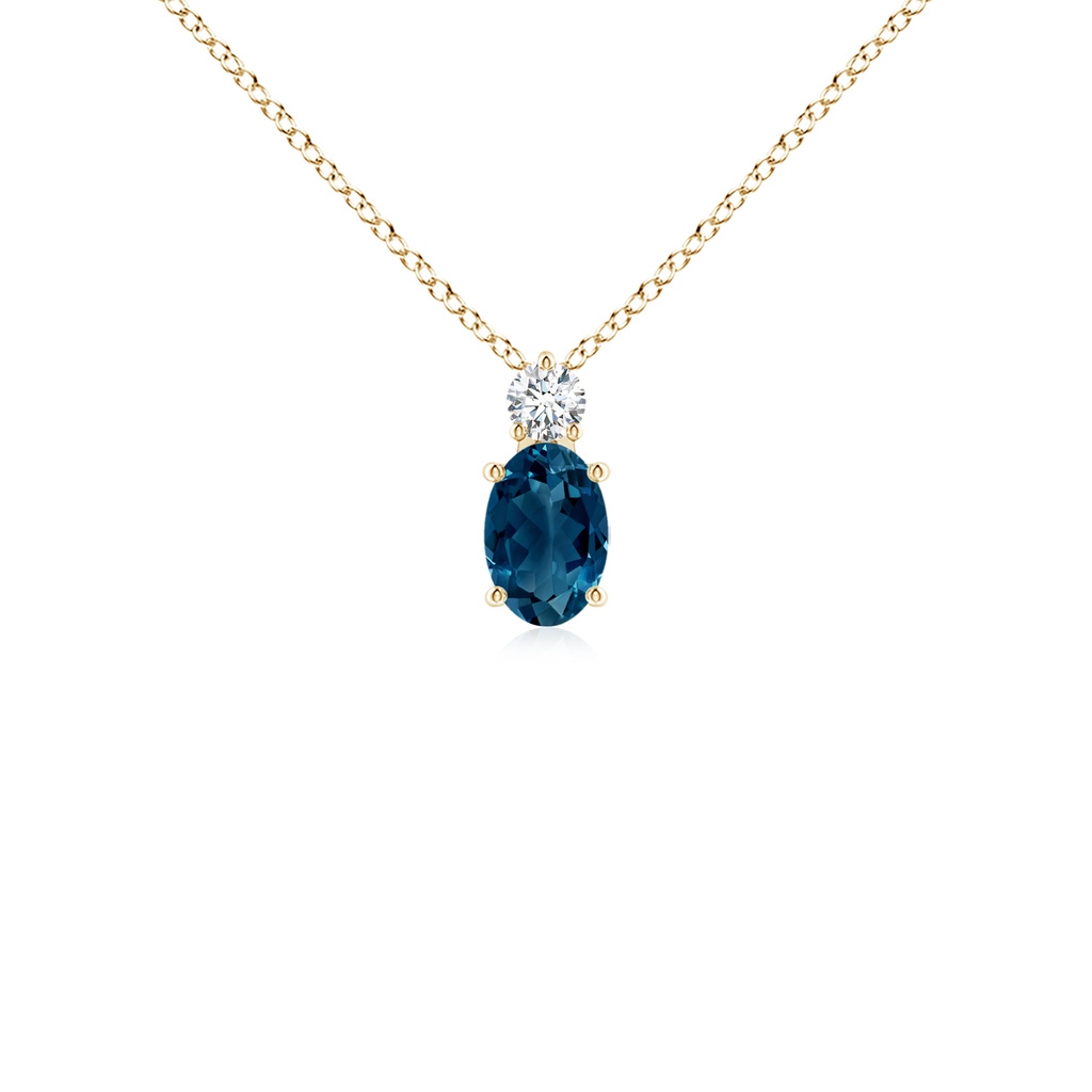 6x4mm AAAA Oval London Blue Topaz Solitaire Pendant with Diamond in Yellow Gold