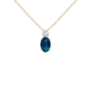 6x4mm AAAA Oval London Blue Topaz Solitaire Pendant with Diamond in Yellow Gold