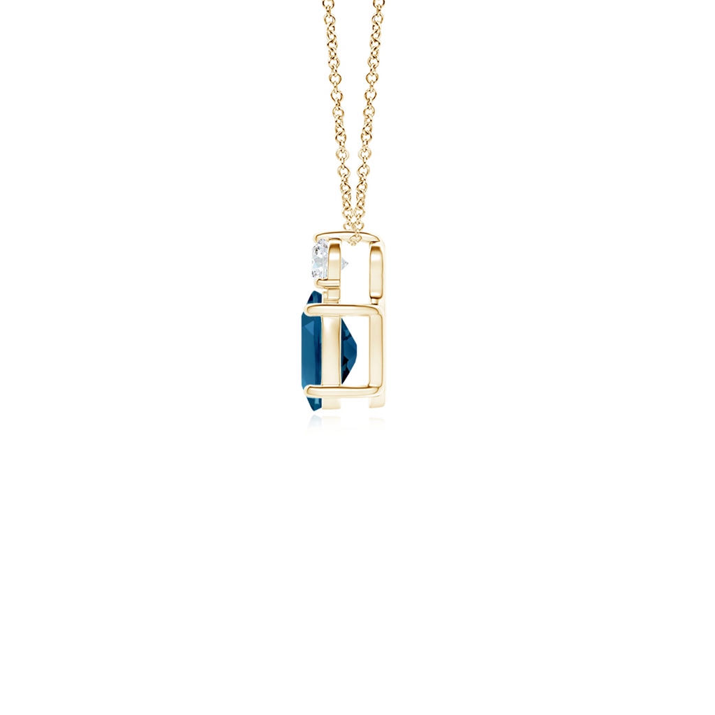 6x4mm AAAA Oval London Blue Topaz Solitaire Pendant with Diamond in Yellow Gold - side_1